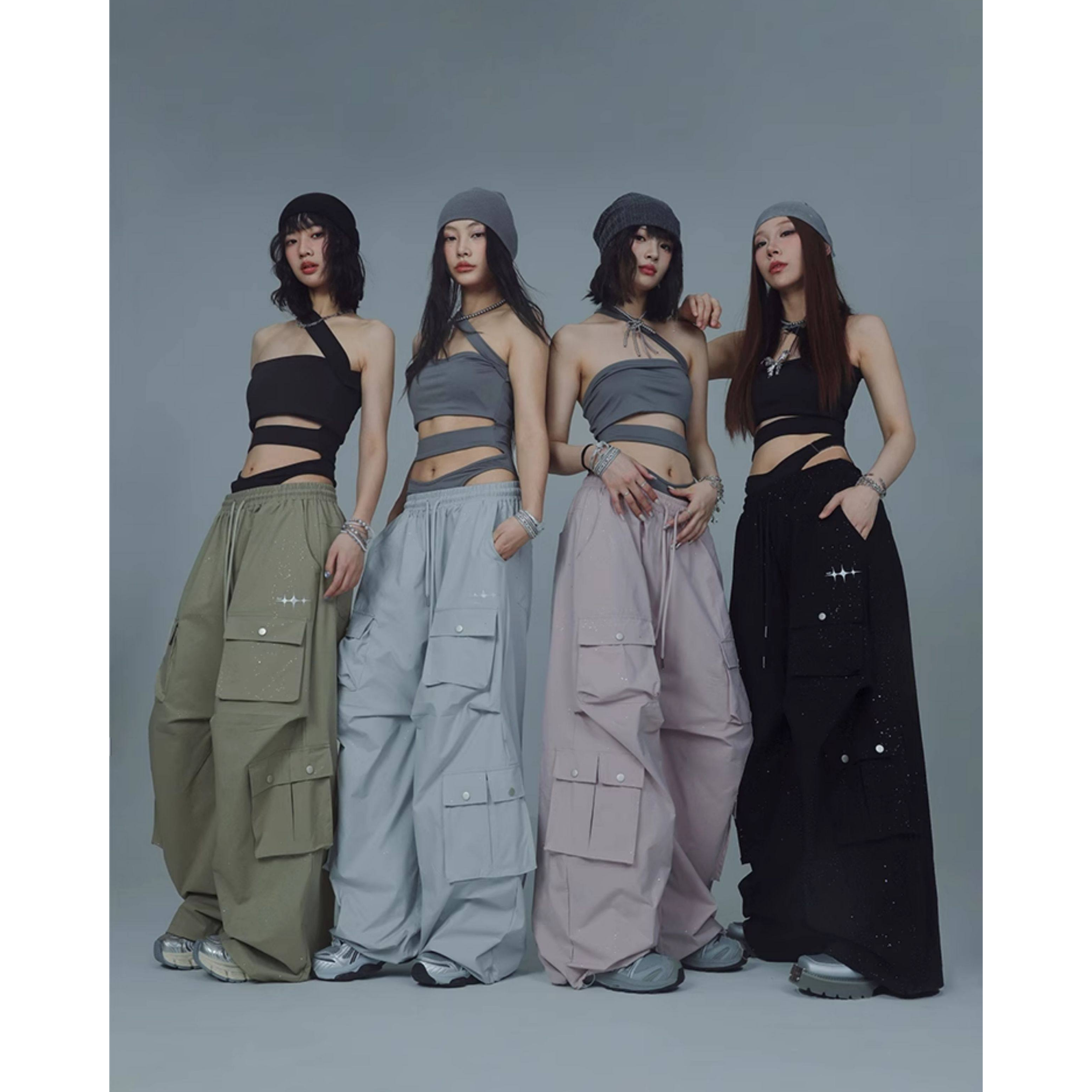 GLITTER CARGO WIDE PANTS