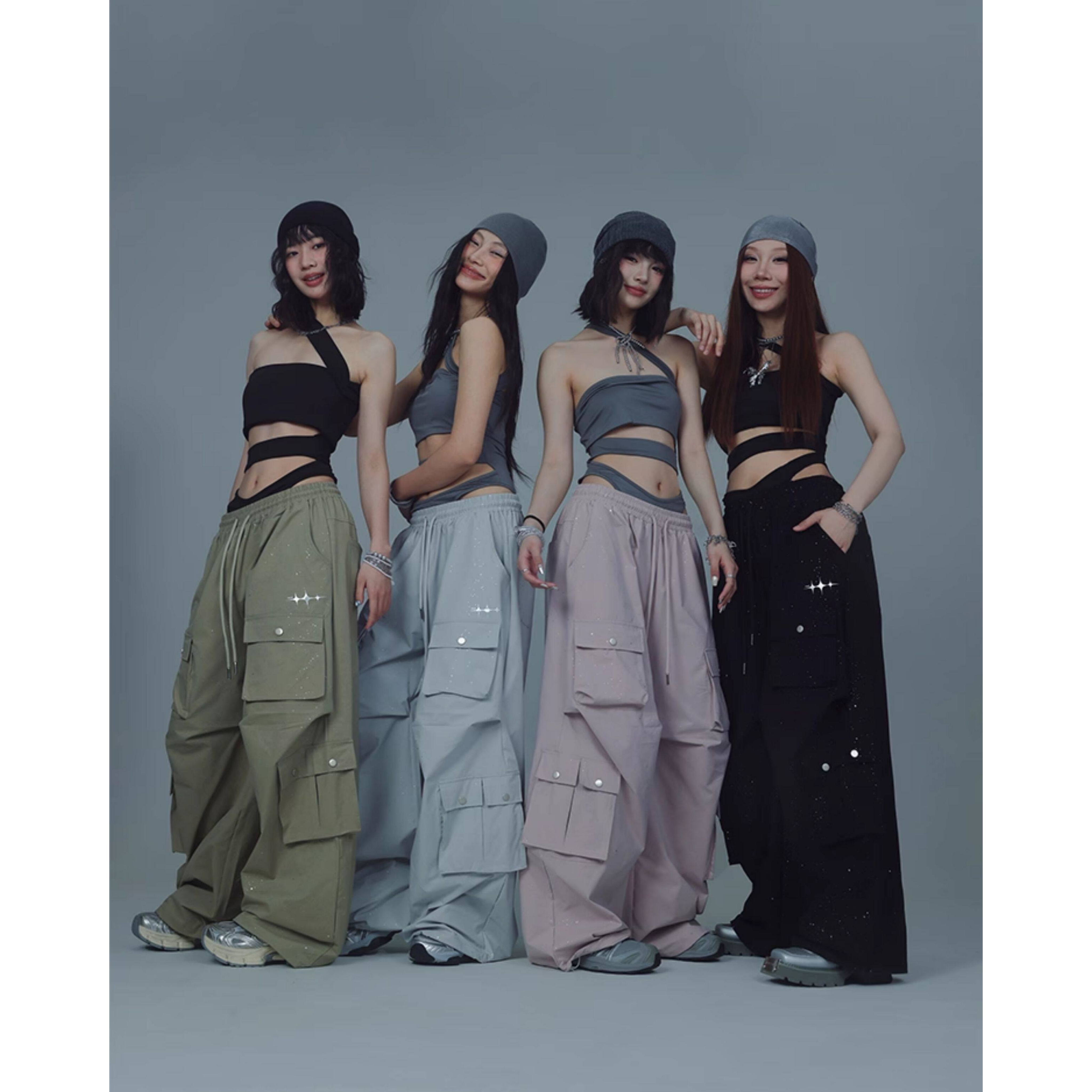GLITTER CARGO WIDE PANTS
