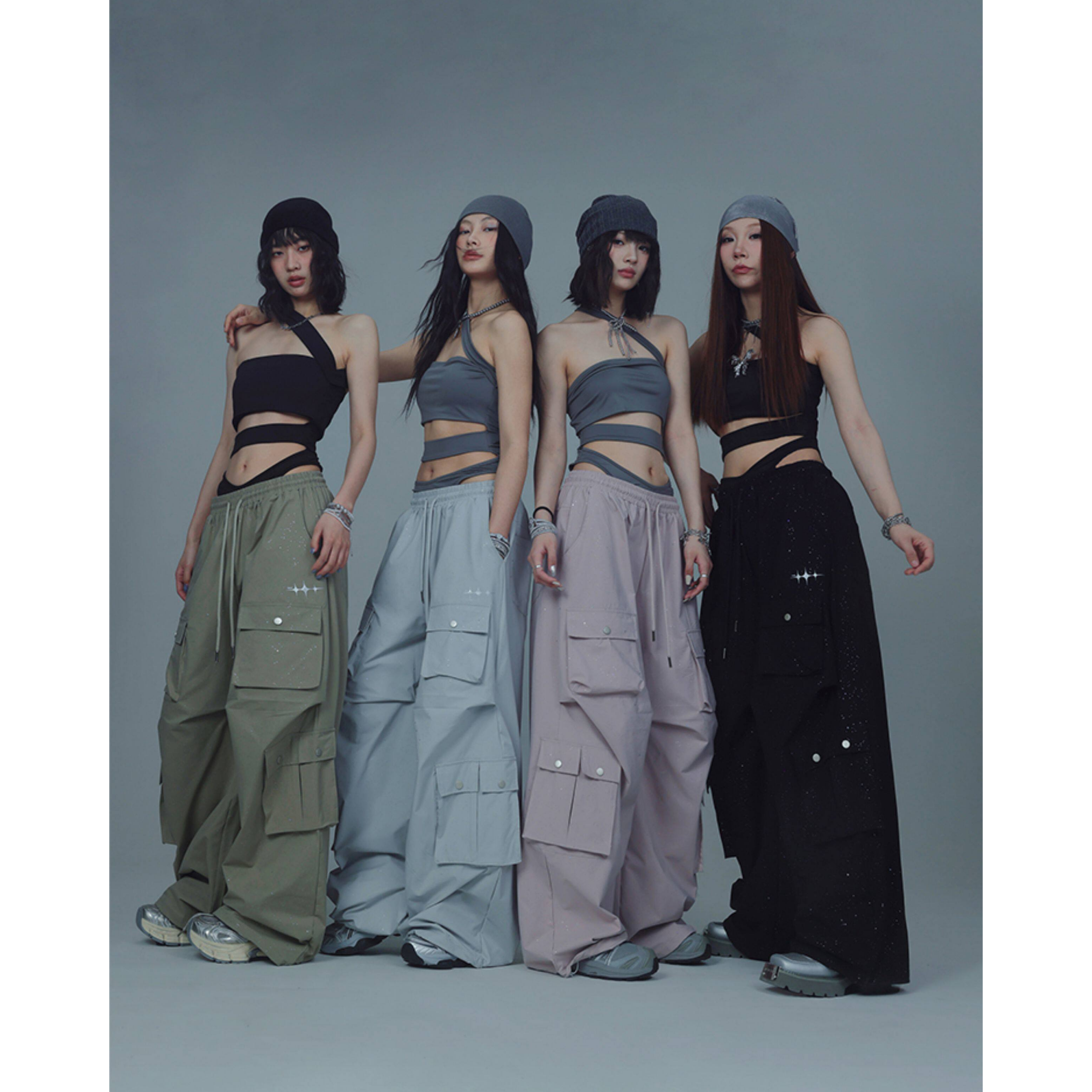 GLITTER CARGO WIDE PANTS