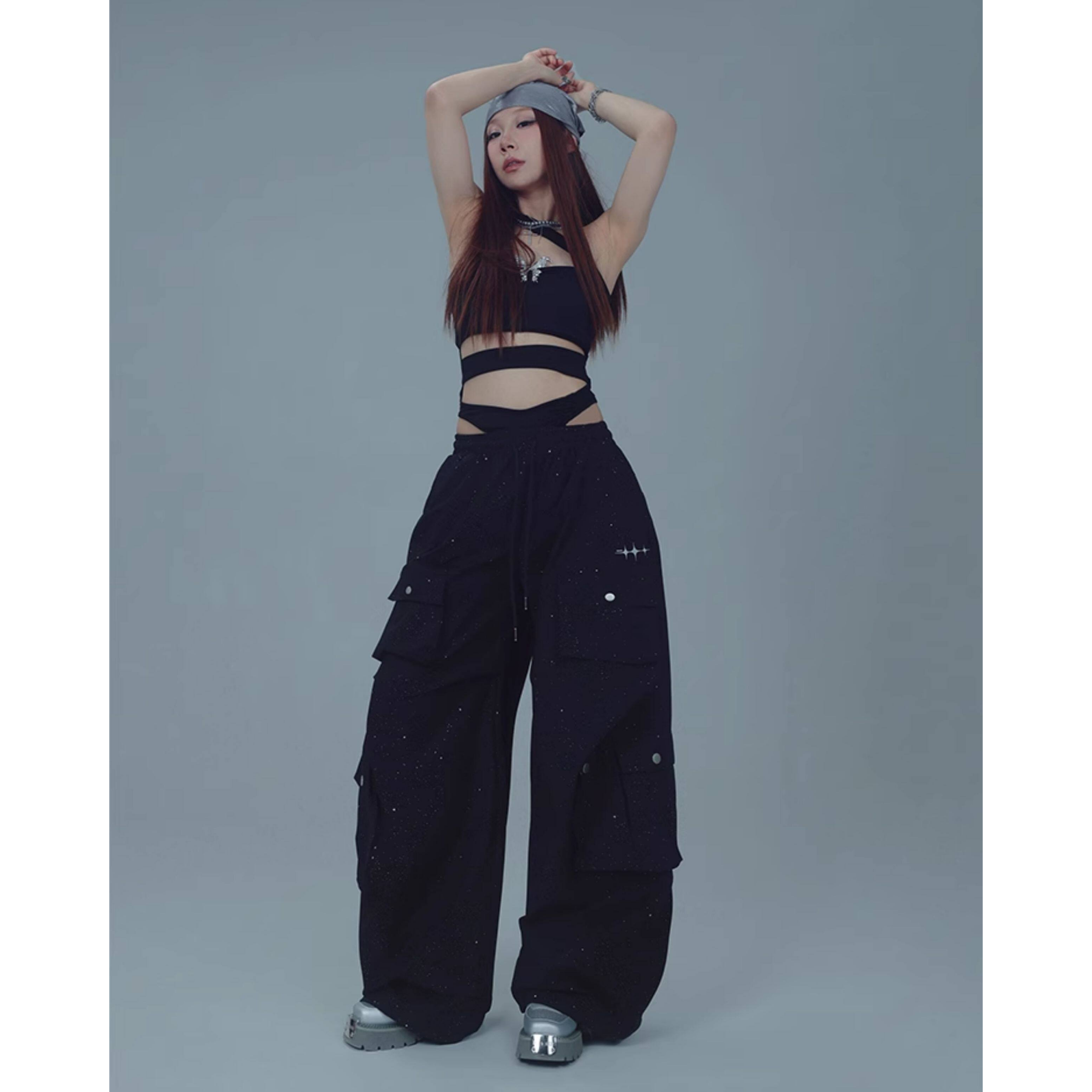 GLITTER CARGO WIDE PANTS